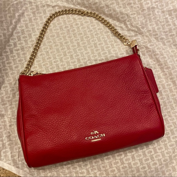 Coach Handbags - Red Leather Coach Purse Gold Crossbody